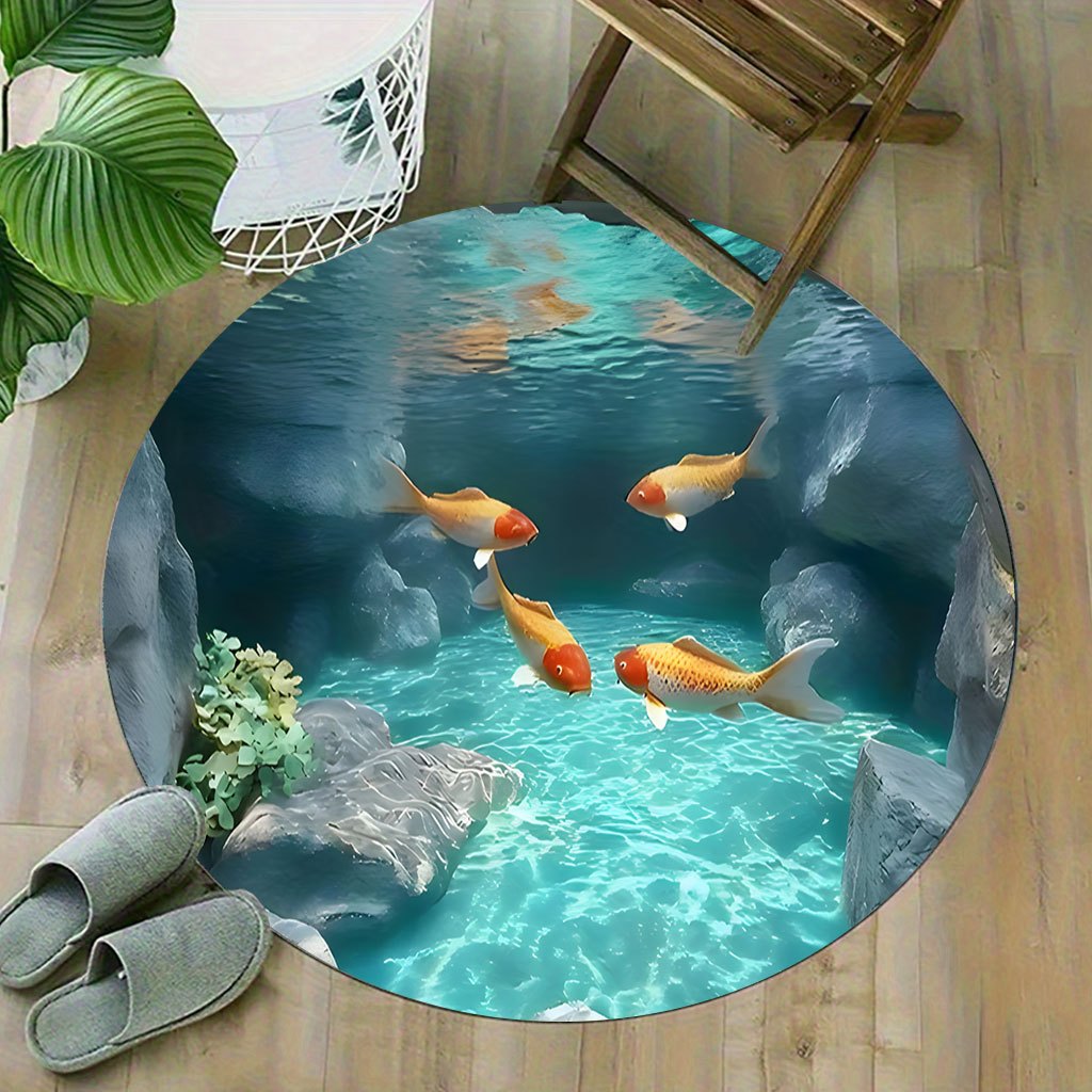 Koi Fish Pond Round Rug Fleece - огляд і ціна Aquarium Fish Japanese