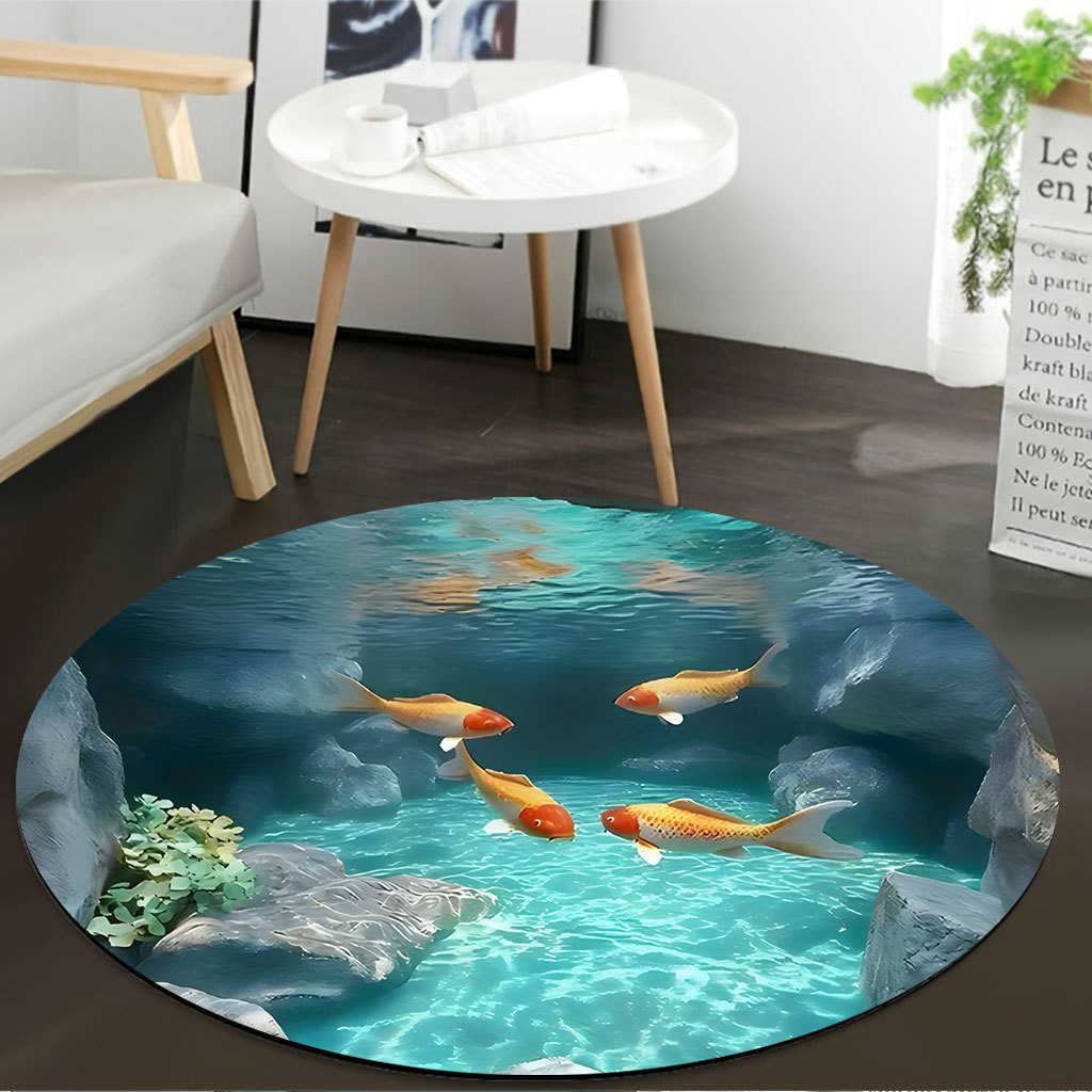 Koi Fish Pond Round Rug Fleece - огляд і ціна Aquarium Fish Japanese
